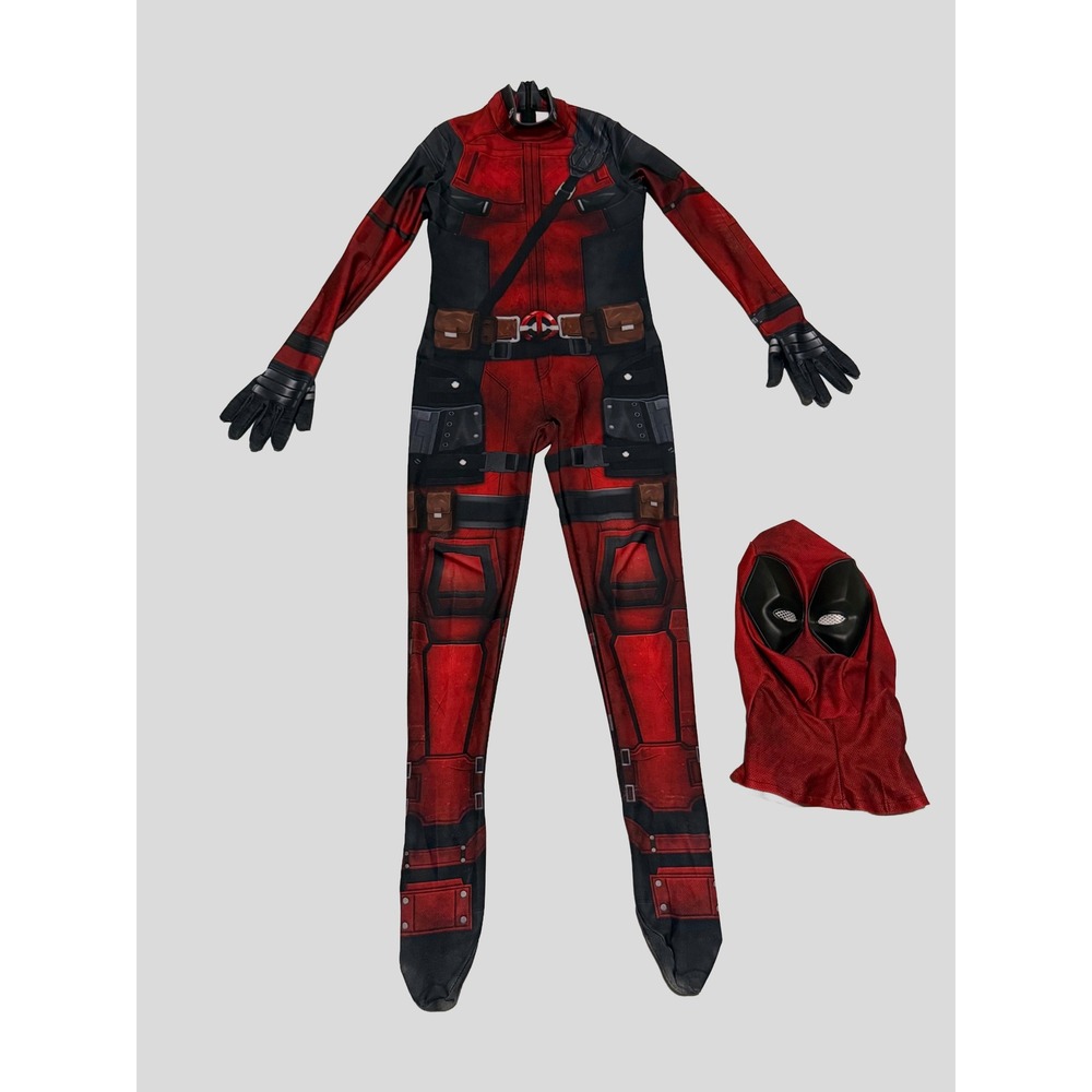 Deadpool Superhero Costume Kids Red Black Full Body Spandex Jumpsuit with Mask